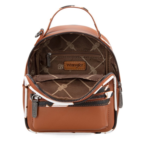 Wrangler Cow Print Trimmed Mini Backpack With Coin Pouch - Brown main image 3